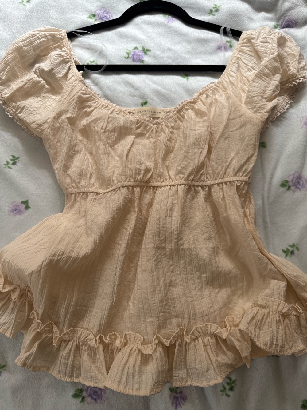 Cream Ruffled Peplum Babydoll Top